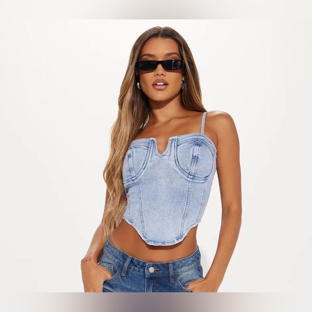Sweet Escape Washed Denim Corset Top - Light Wash